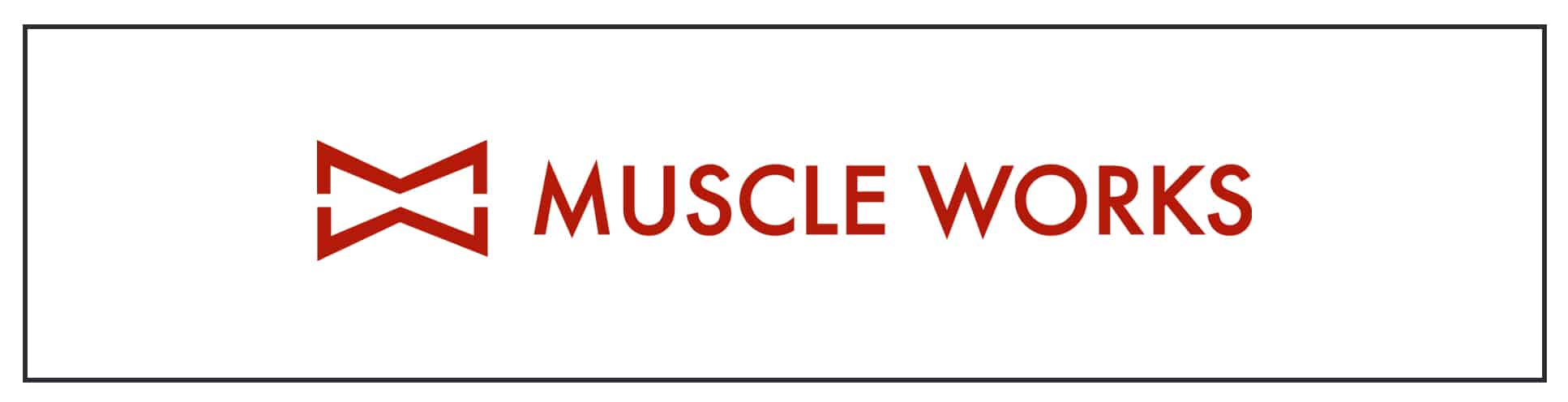 Muscle works logo on a white background.