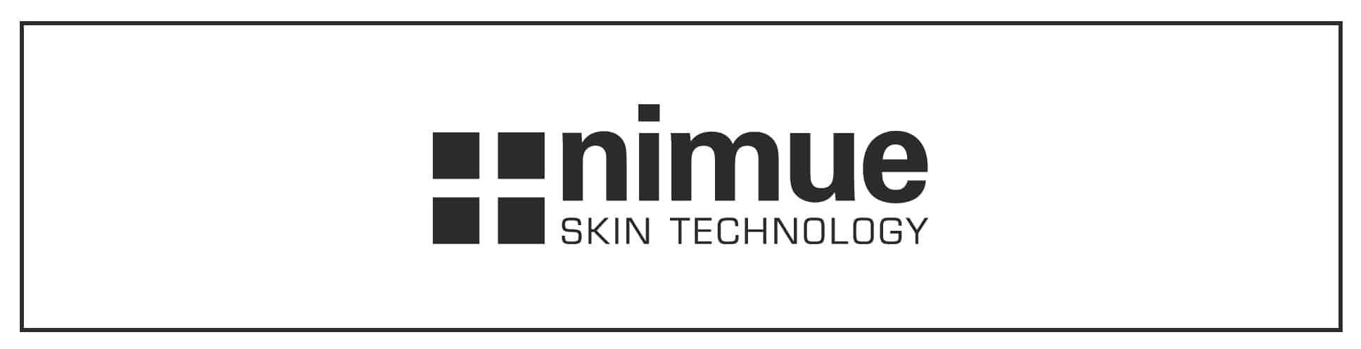 A black and white logo for nimue skin technology.