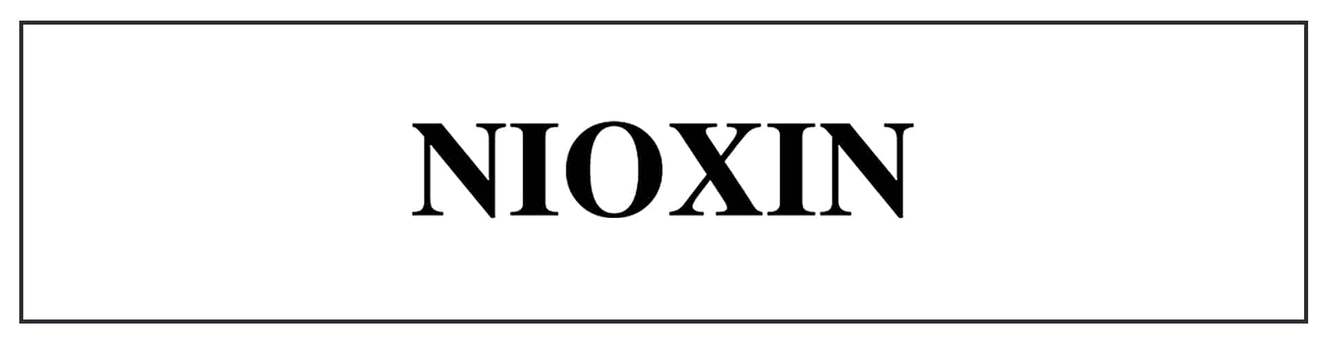A black and white image of the word nioxin.