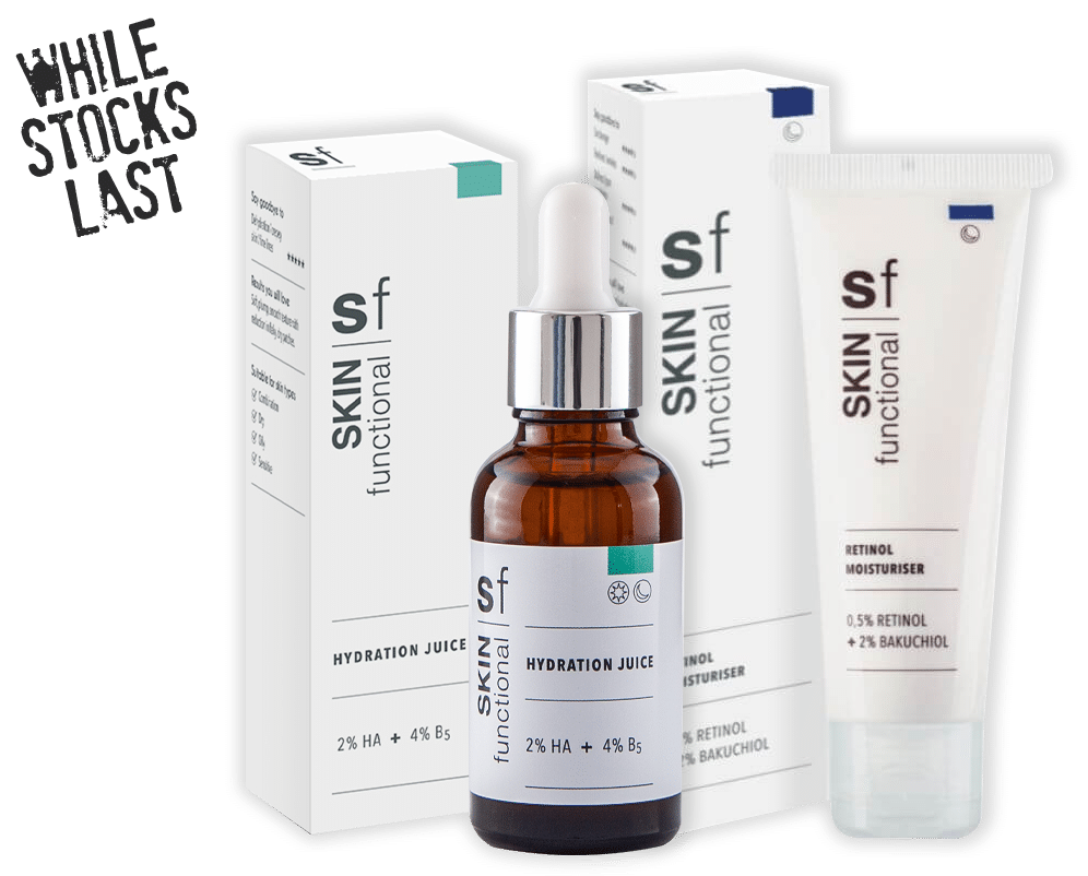 Sf skin care kit with a bottle of serum and a box.