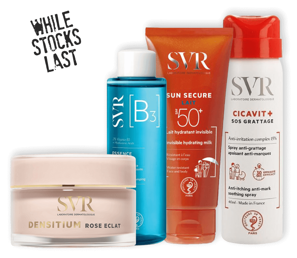 Svr sun care products on a black background.