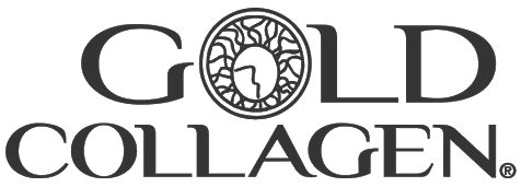New Description: The gold collagen logo on a green background.