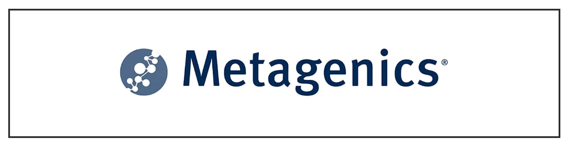 Metagenics logo on a white background.