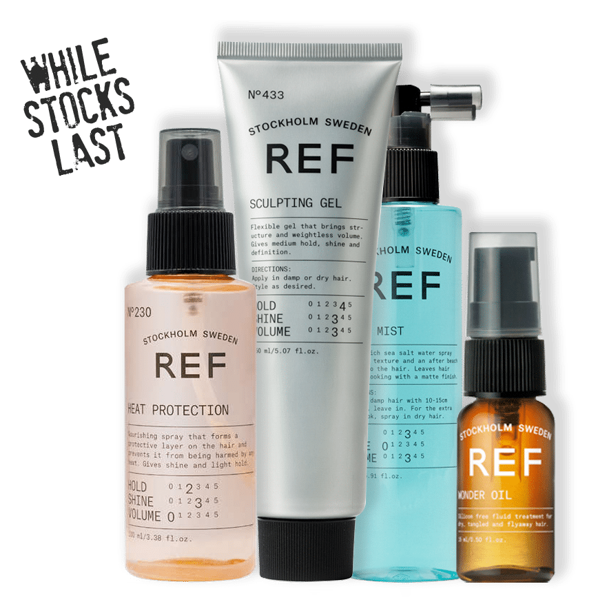 The ref skin care set is shown on a white background with the words'while stocks last'.