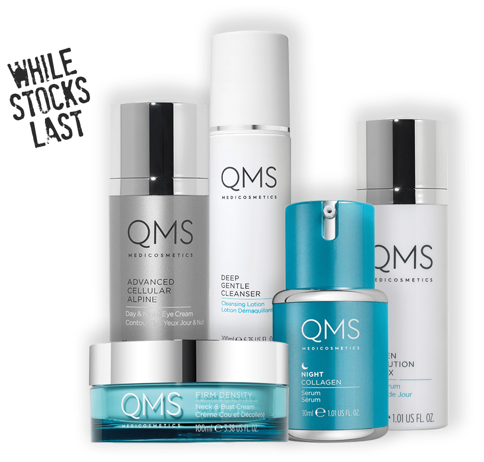 Oms skin care products on a white background.
