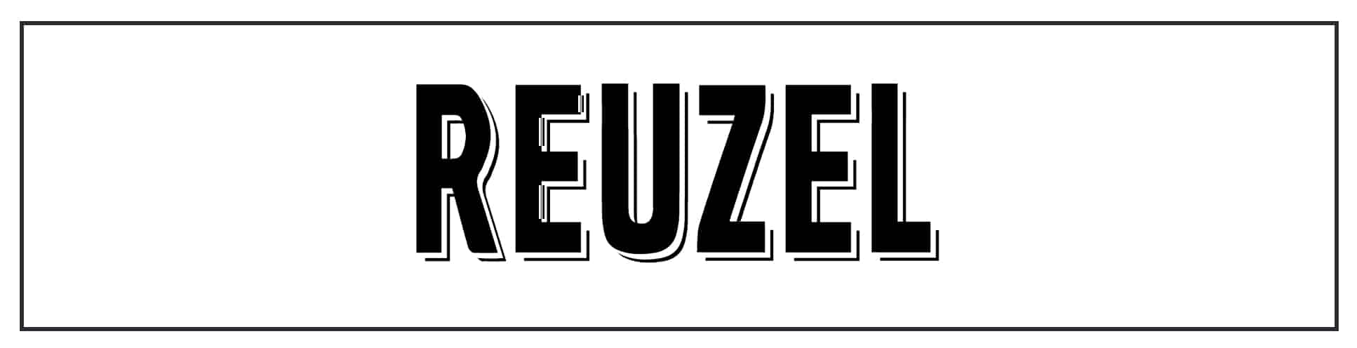 A black and white image of the word reuzel.