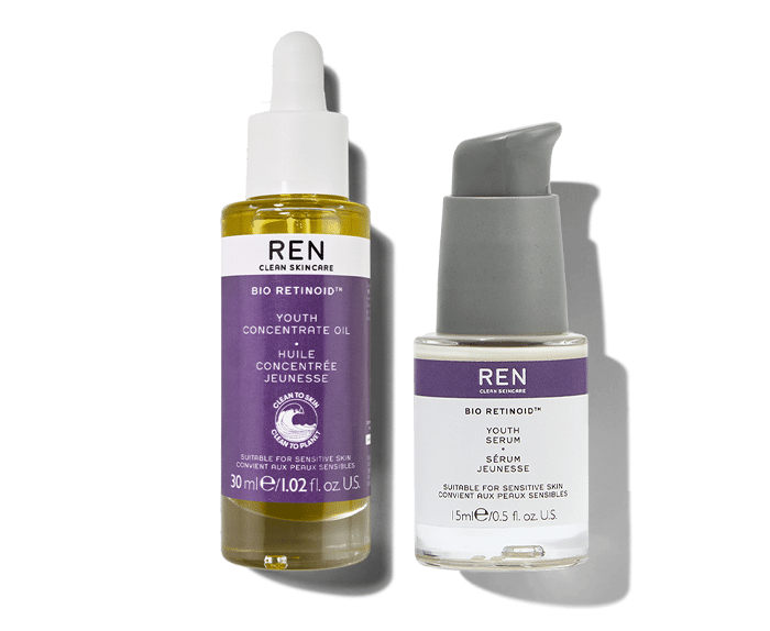 A bottle of ren oil and a bottle of lavender oil.