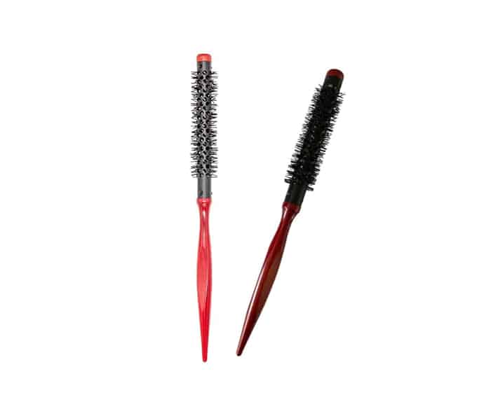 Red and black hair brushes on a white background.