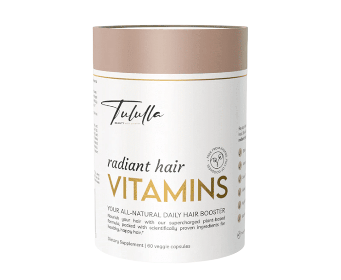 Tafele natural hair vitamins in a white container.