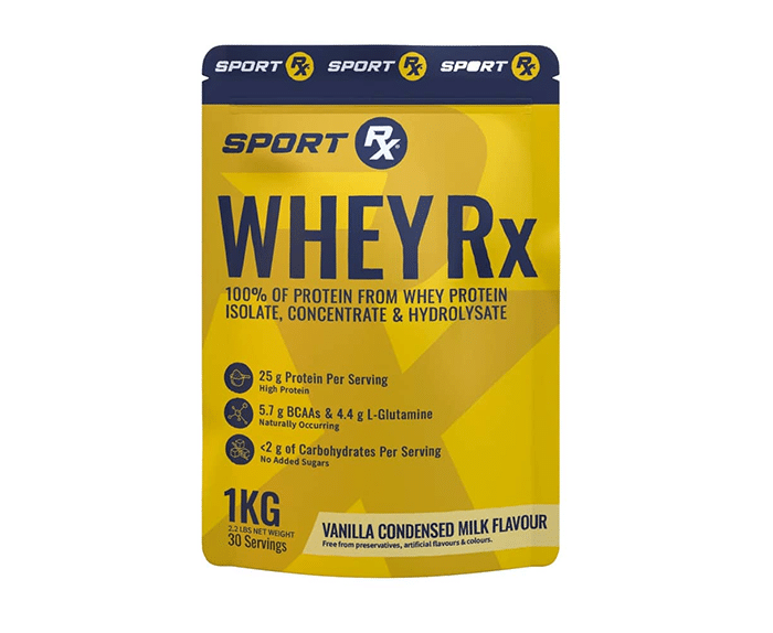 Sport whey rx protein powder.