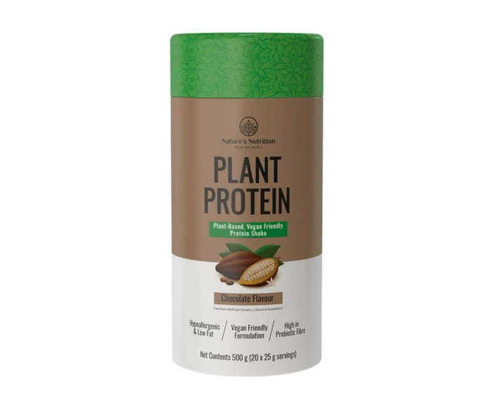 Plant protein powder in a can.