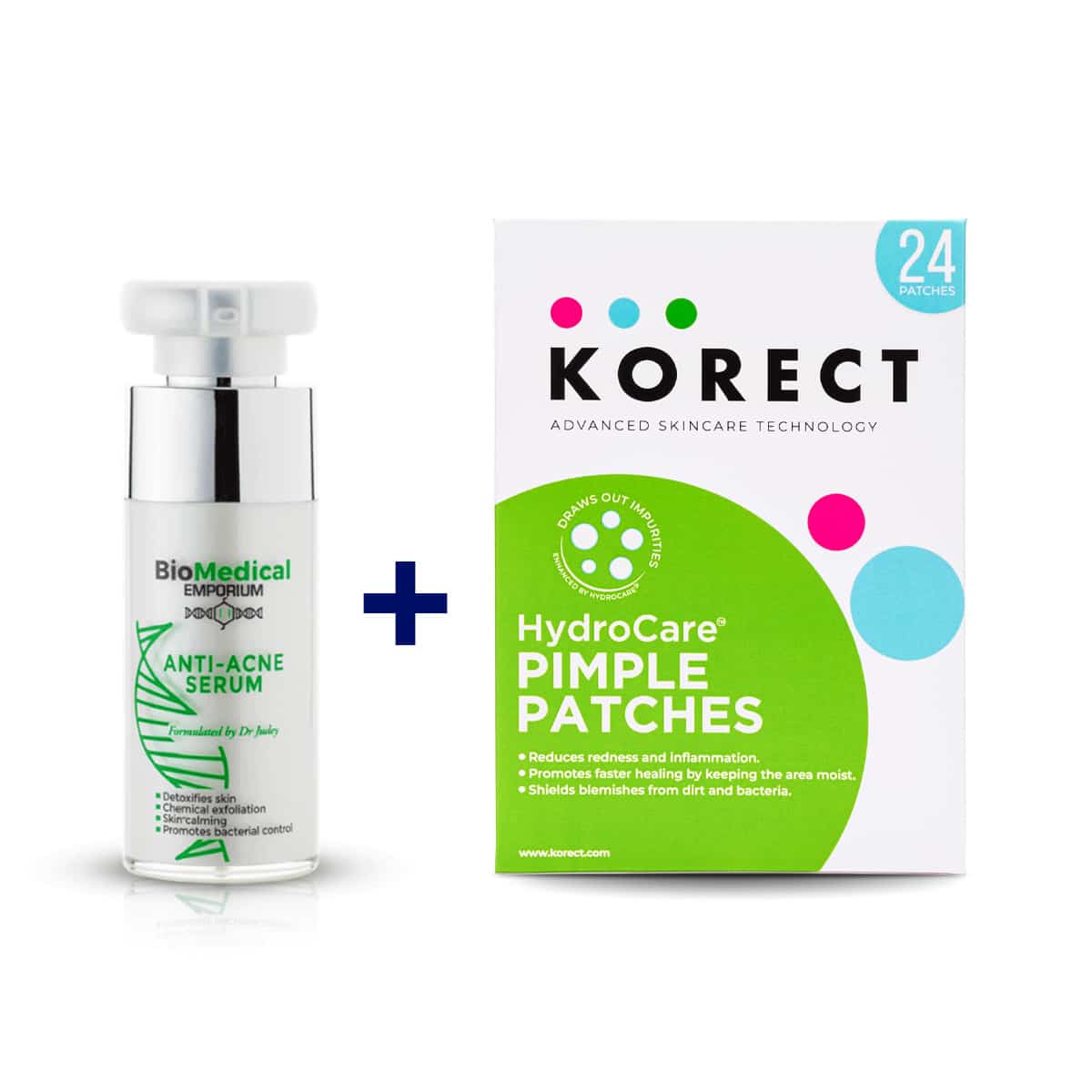 Biomedical Emporium Anti-acne Serum 30ml + Korect Hydrocare® Pimple Patches Bundle 1 Biomedical Emporium Anti-acne Serum 30ml + Korect Hydrocare® Pimple Patches Bundle