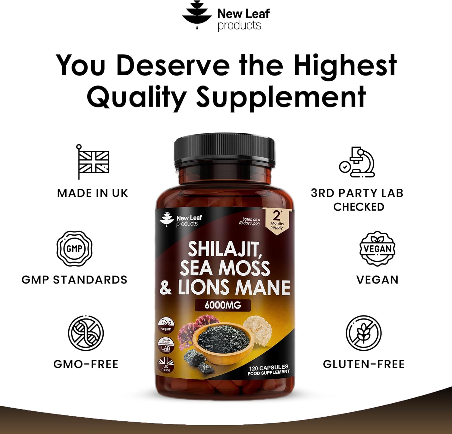 New Leaf Shilajit, Sea Moss & Lion's Mane Capsules 120C 2 New Leaf Shilajit, Sea Moss & Lion's Mane Capsules 120C
