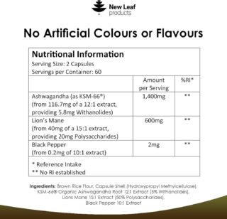 New Leaf Ashwagandha & Lion's Mane 120C
