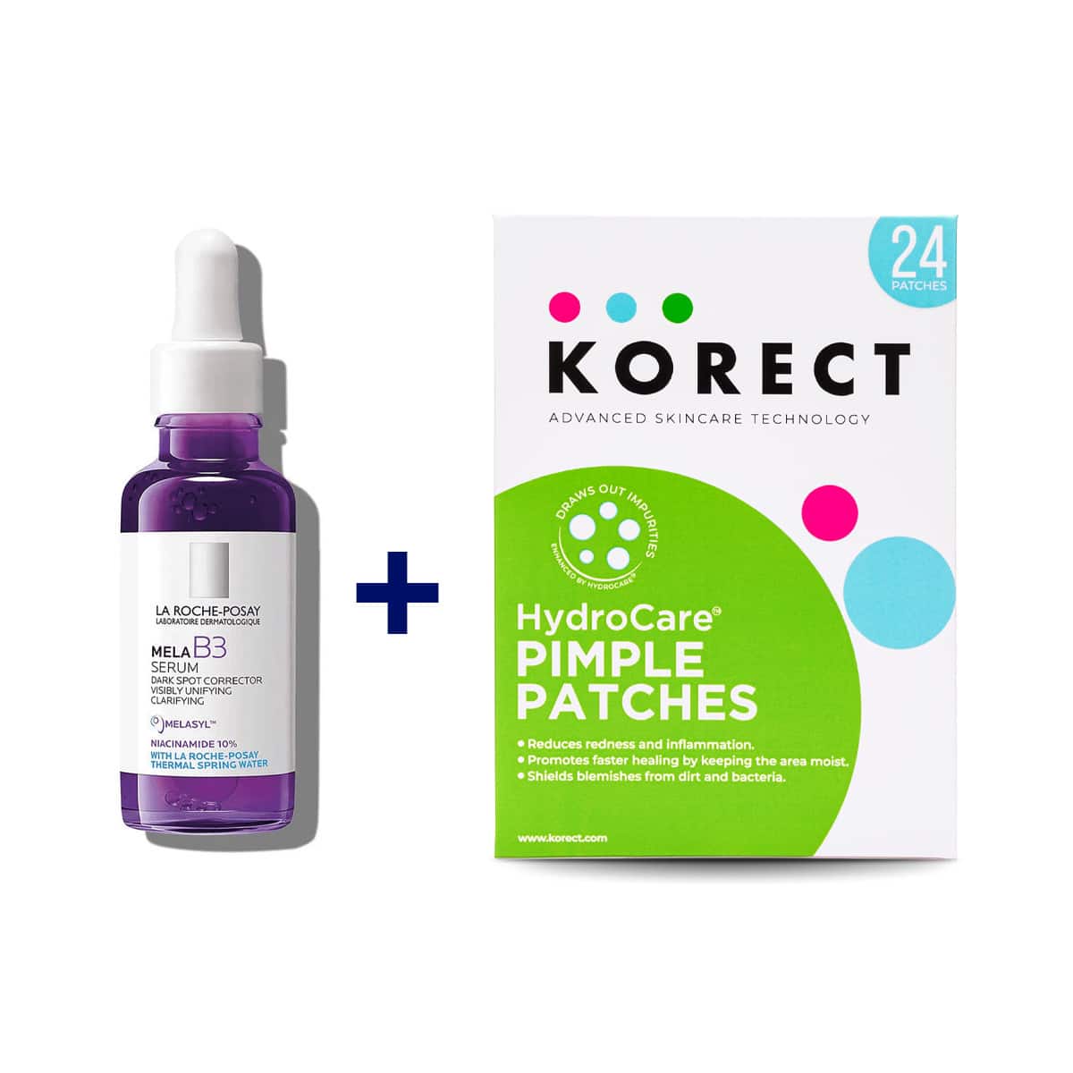 La Roche-Posay MELA B3 Dark Spot Serum with MELASYL™ + Niacinimide + KORECT HydroCare® Pimple Patches Bundle 1 La Roche-Posay MELA B3 Dark Spot Serum with MELASYL™ + Niacinimide + KORECT HydroCare® Pimple Patches Bundle